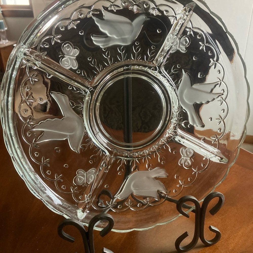 VTG Indiana Glass Spring Garden divided relish tray chip dip platter